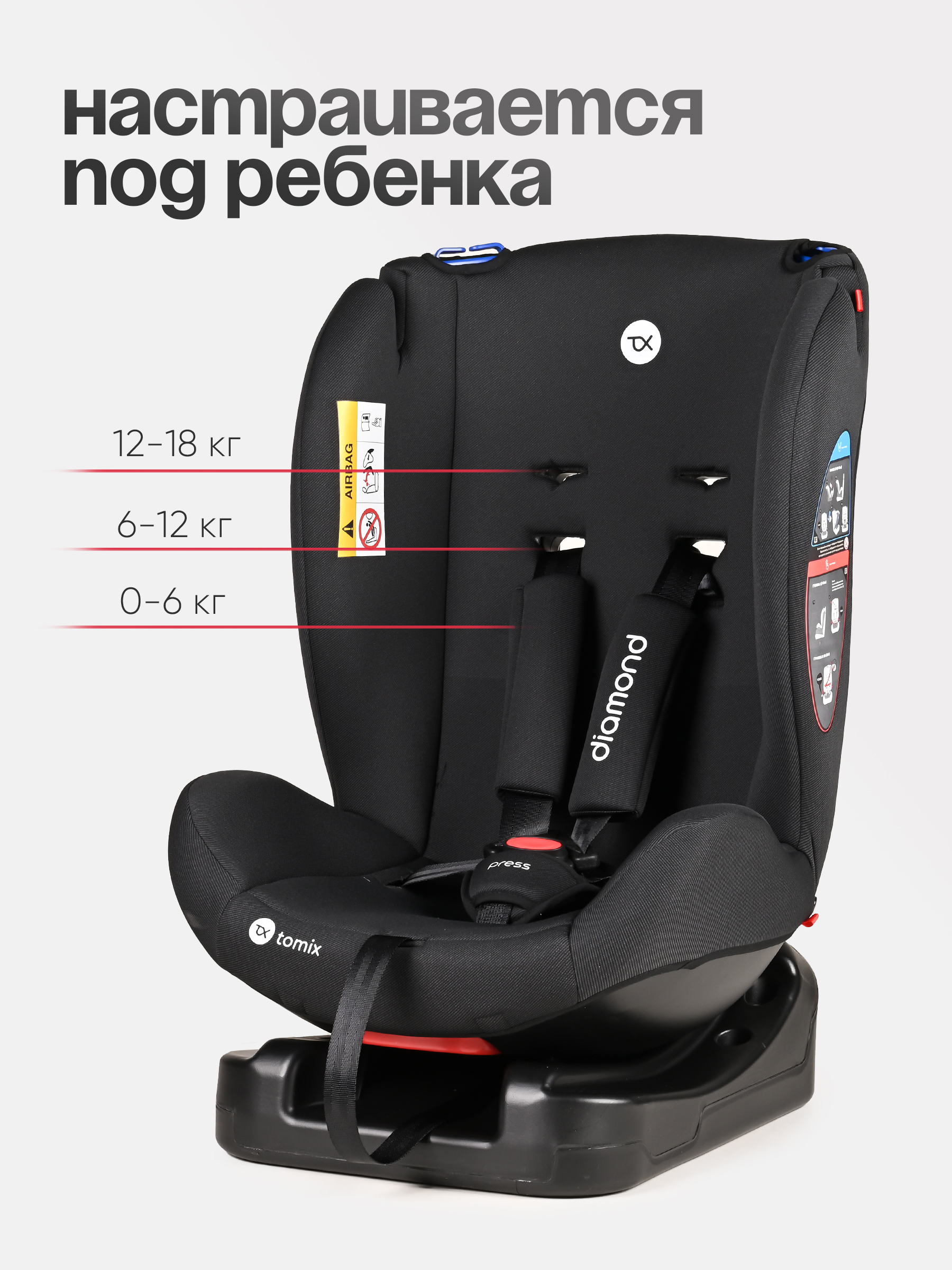 Автокресло Tomix Diamond 0+/1/2 (0-25 кг) черный - фото 8