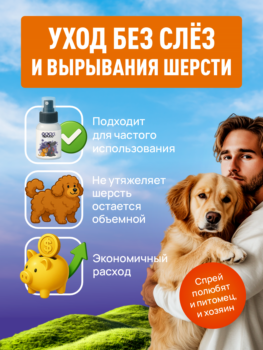 Спрей для кошек и собак GOODR Dog&Cat в период линьки для облегчения расчесывания от колтунов 150 мл - фото 4