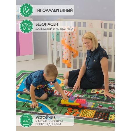 Развивающий коврик детский KOVRIKANA игровой зелёный дорога 120х175см