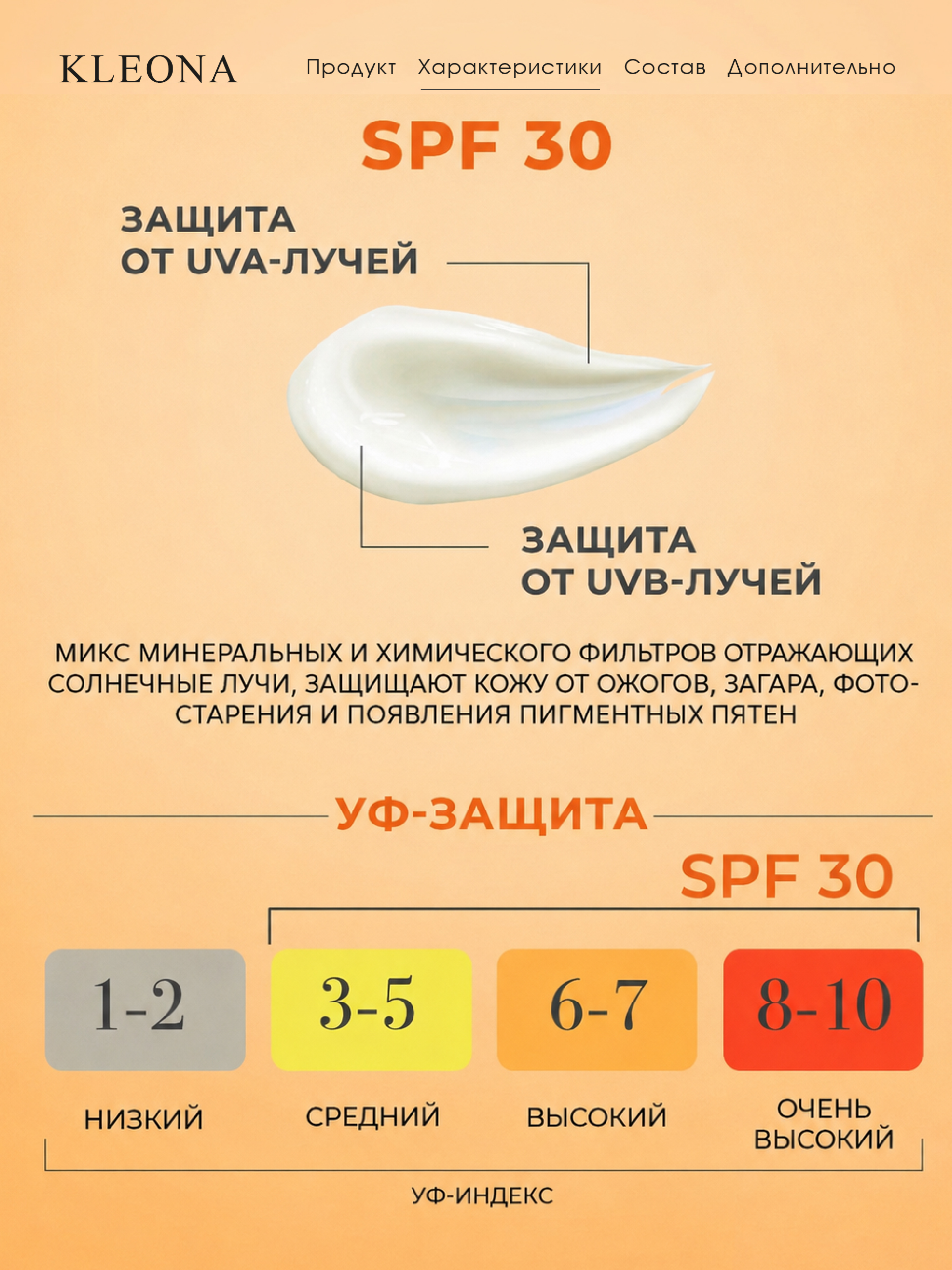 Солнцезащитный крем для лица KLEONA spf 30 от загара - фото 5