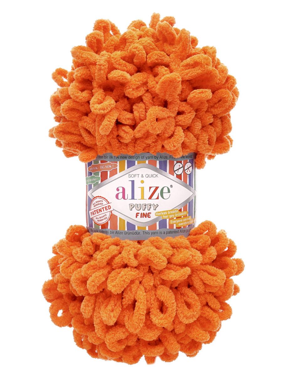 Пряжа для вязания Alize puffy fine 100 г 14.5 м микрополиэстер фантазийная мягкая 6 апельсиновый 5 мотков - фото 4