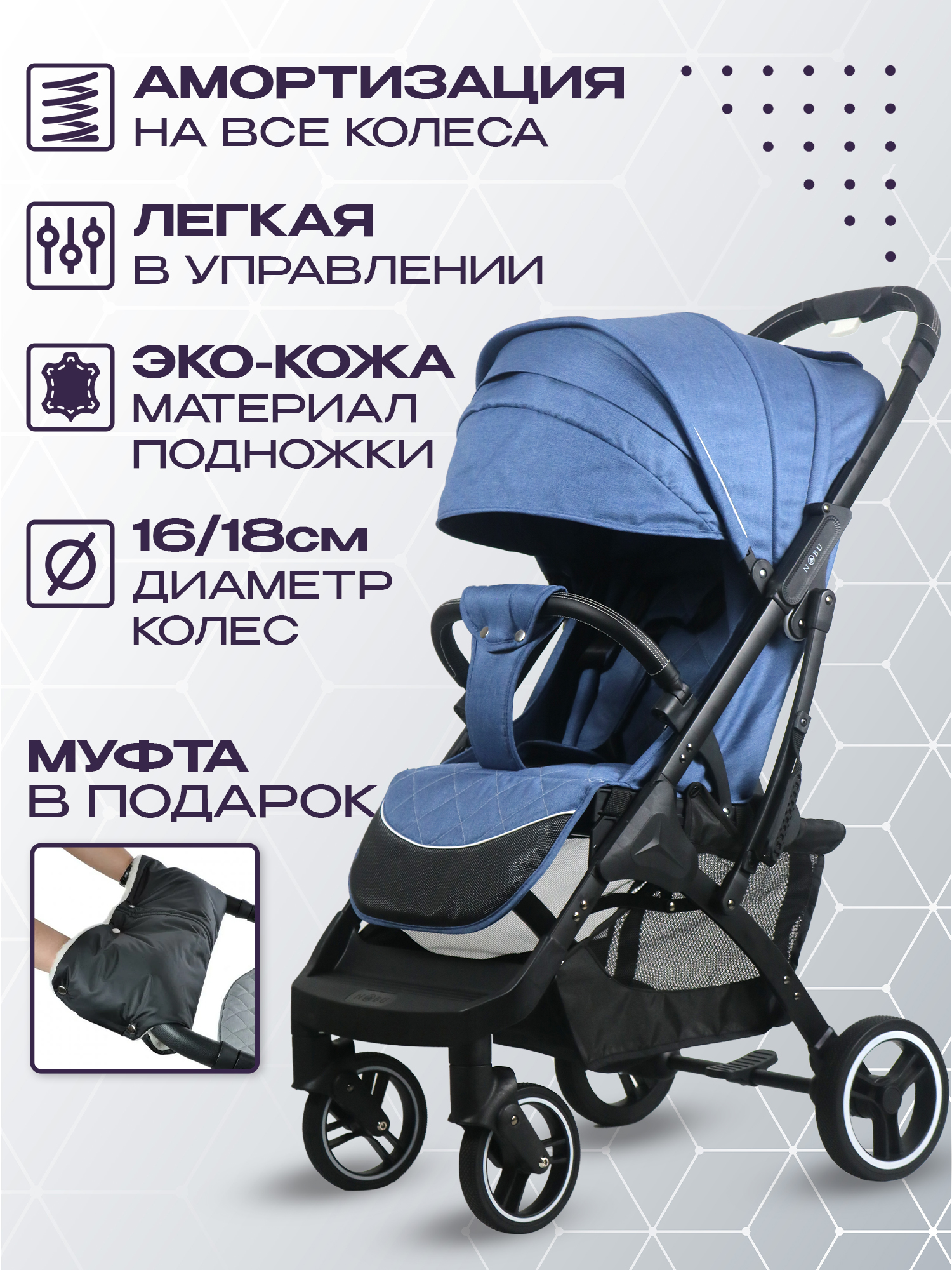Коляска прогулочная Nobumi Sigma синий - фото 2