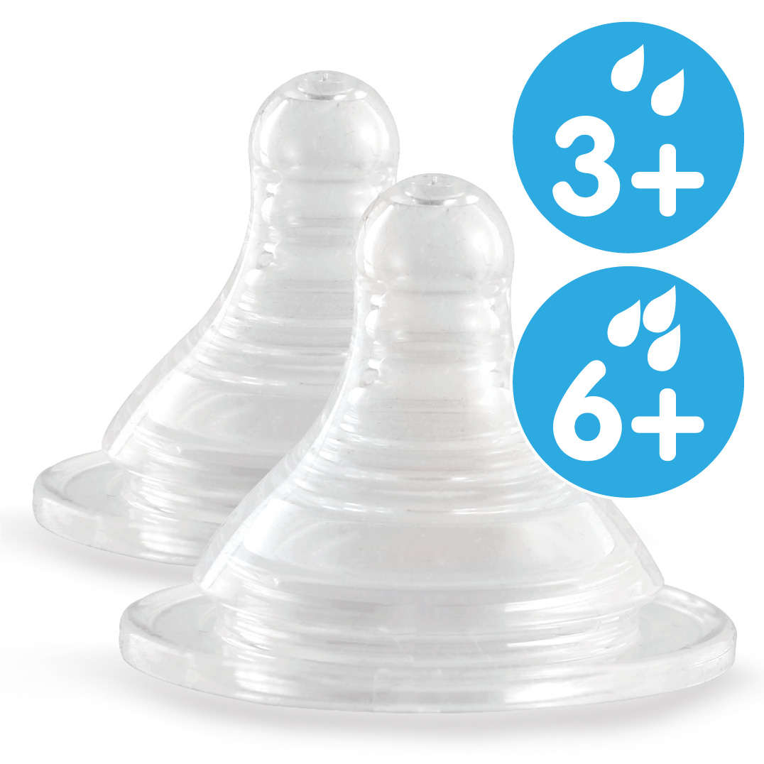 2 cоски для бутылочек с широким горлышком Ramili Baby BT100ML средний и быстрый поток (3+, 6+) - фото 1