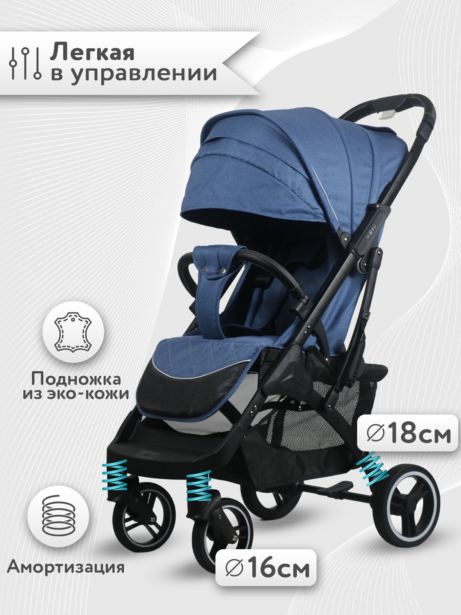 Коляска прогулочная Nobumi Sigma синий - фото 1