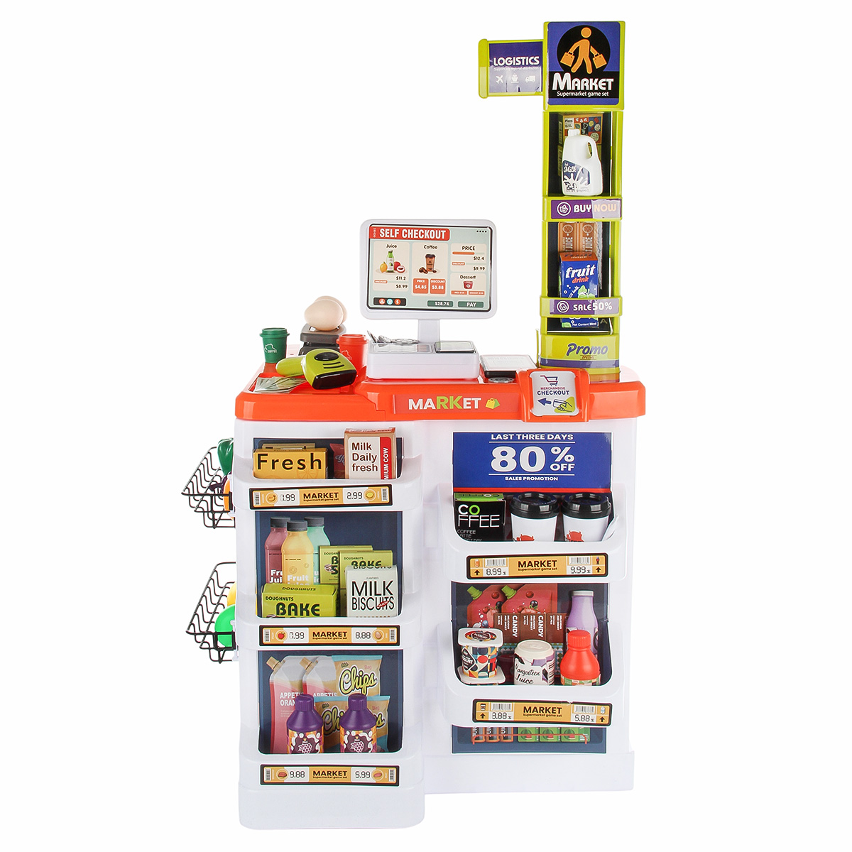 Игровой набор Veld Co касса, тележки и корзинки, прилавок, продукты - фото 5