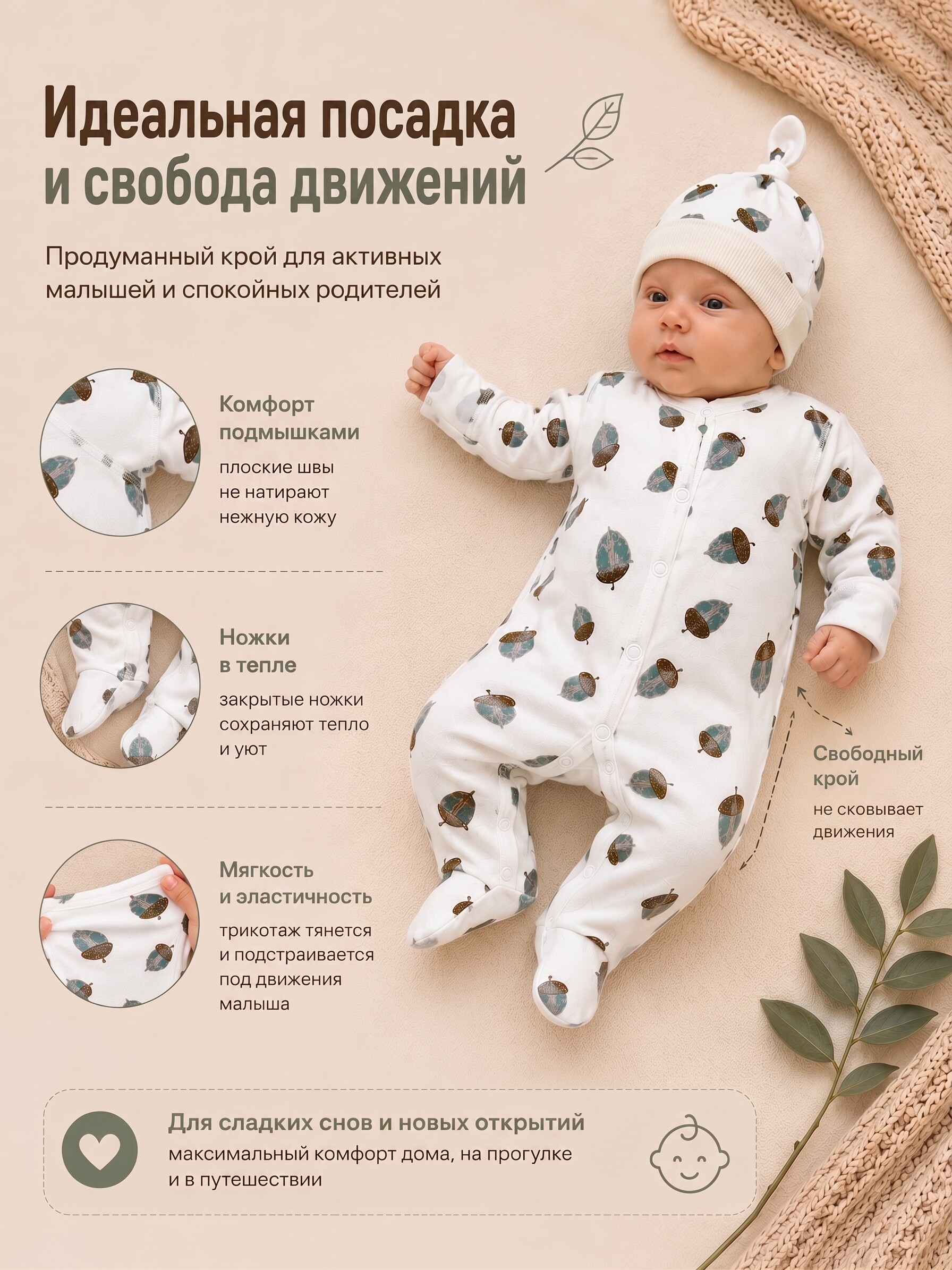 Комбинезон и шапочка Milkymania 1094желуди - фото 7