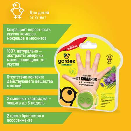 Браслет от комаров Gardex Baby с 2сменными картриджами 0147/3