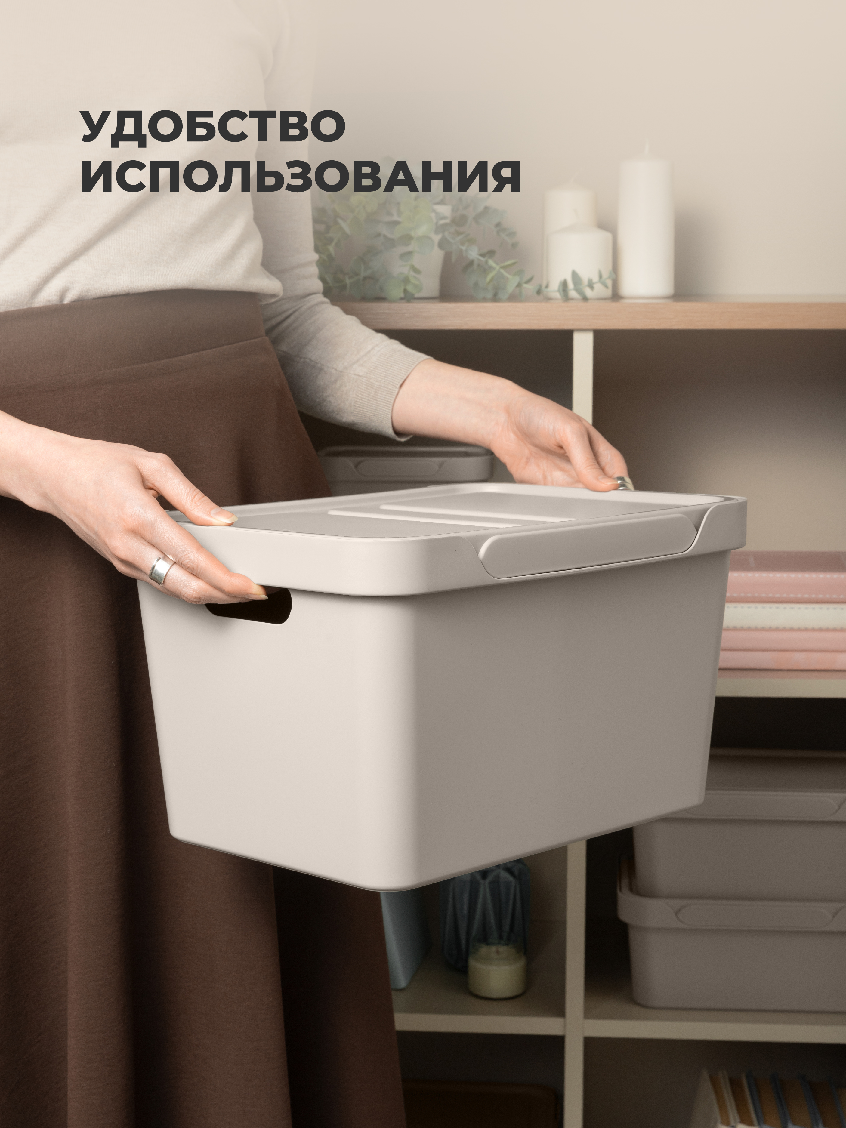 Коробка Econova с крышкой LUXE 18л светло-бежевый - фото 3
