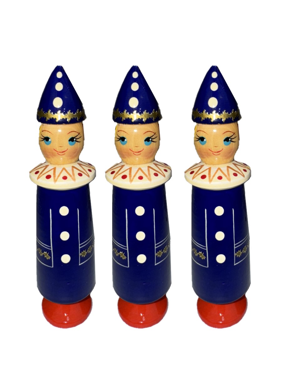 Елочная игрушка Хохлома Оптом деревянная фигурка Пьеро 3 шт - фото 1