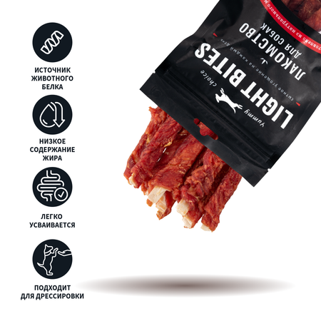Лакомство для собак LIGHT BITES 45г Утиное филе на палочках из трески