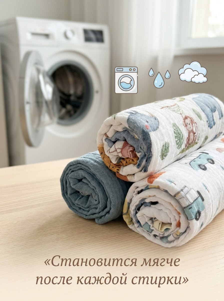 Пелёнка Сонный ежик Муслиновые пеленки муслин 90х120 см 3 шт. - фото 4