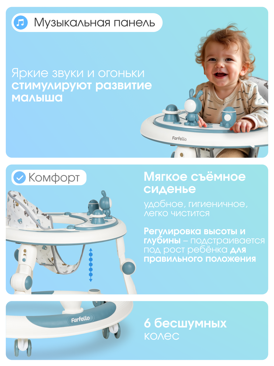 Ходунки Farfello A2 синий - фото 2