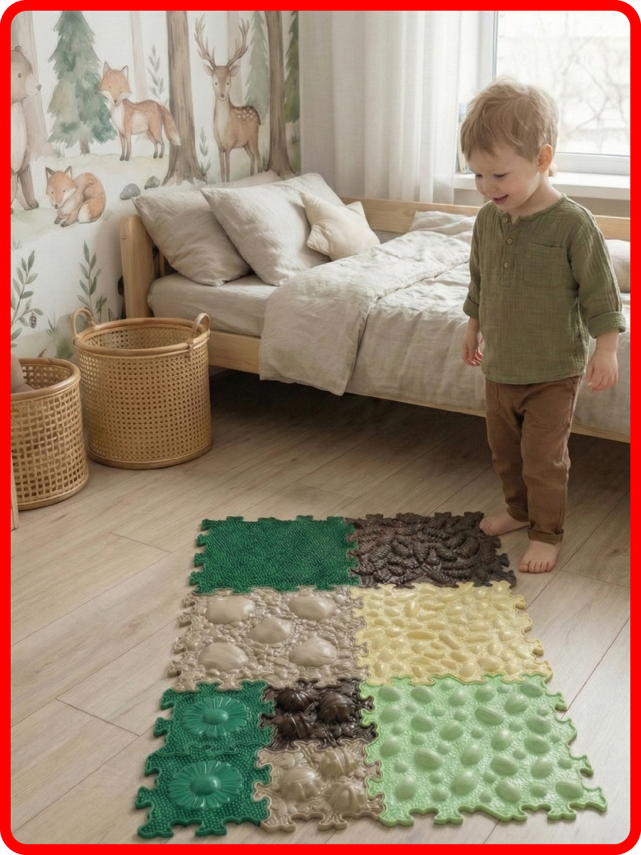 Модульный детский развивающий коврик-пазл SPORTO.ONE, Таежный край, 9 модулей - массажная поверхность - фото 15