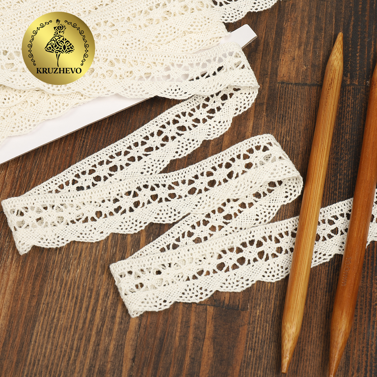 Кружево вязаное хлопковое KRUZHEVO 27мм цв.молочный уп.10м - фото 2