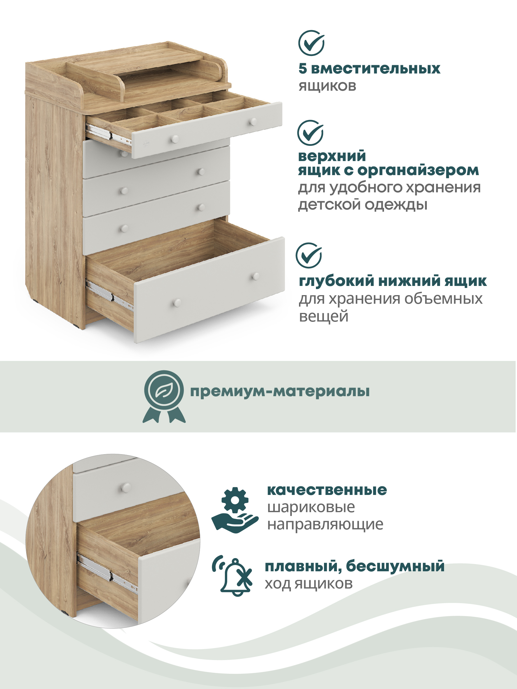 Комод пеленальный Aton Maks дуб канзас серый - фото 4