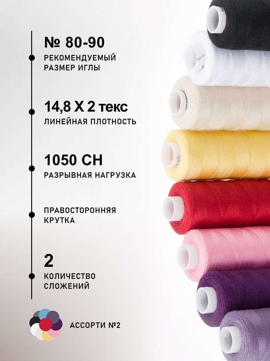 Нитки для шитья 40/2 Ассорти №2 Bestex 365м 10шт - фото 2