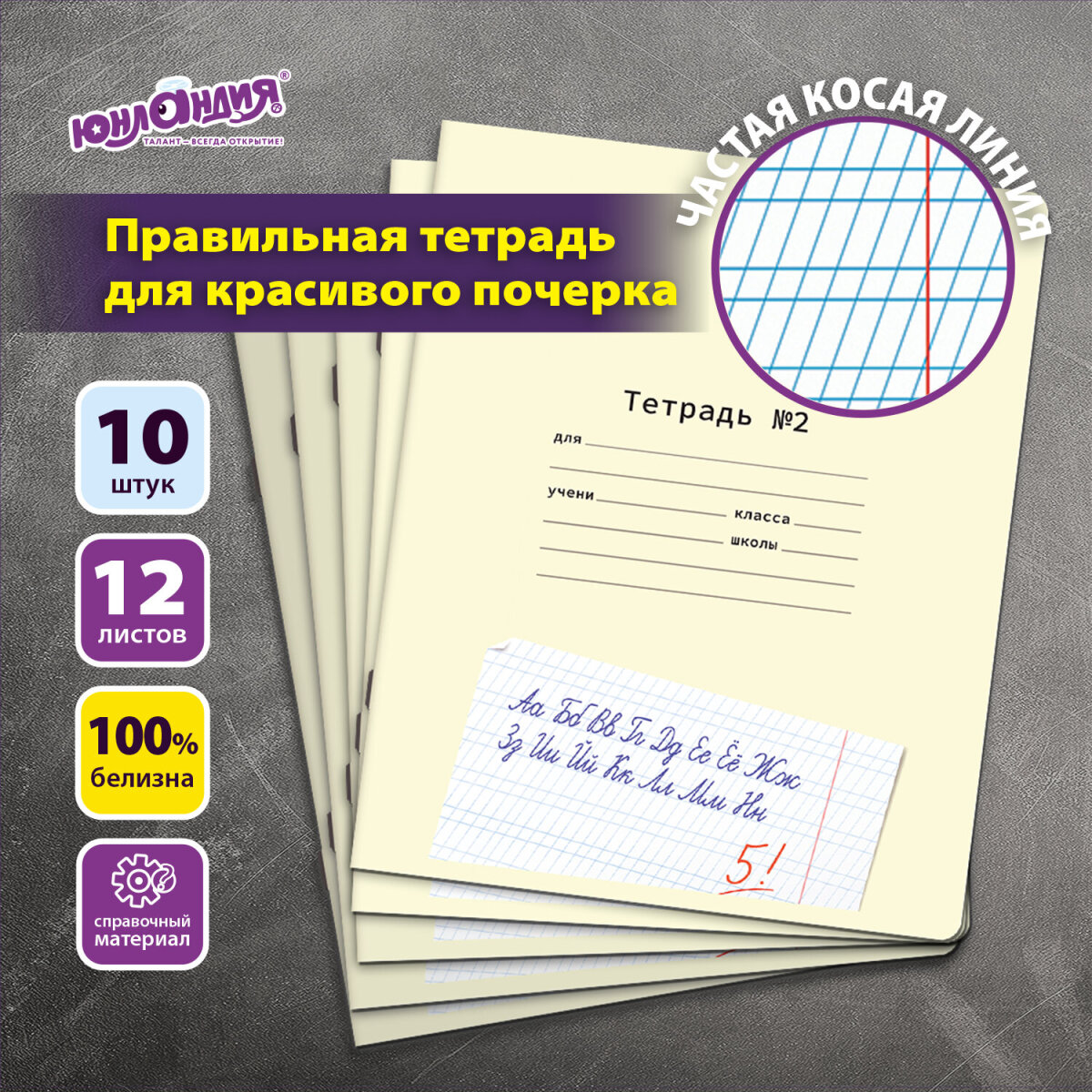 Общая тетрадь Юнландия косая линейка 12 лист. 10 шт. - фото 1