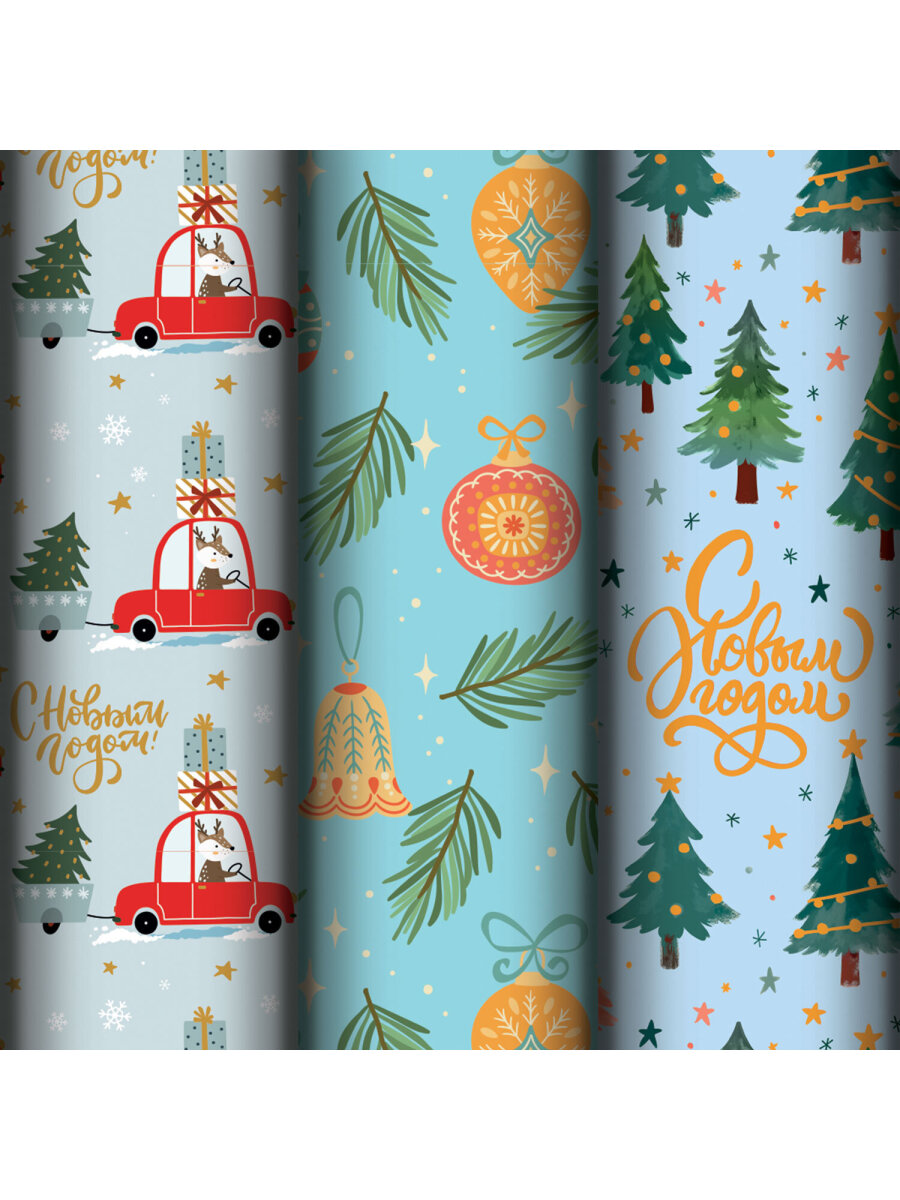 Упаковочная бумага Золотая сказка для новогодних подарков в рулоне 70х100 см набор 3 штуки - фото 5