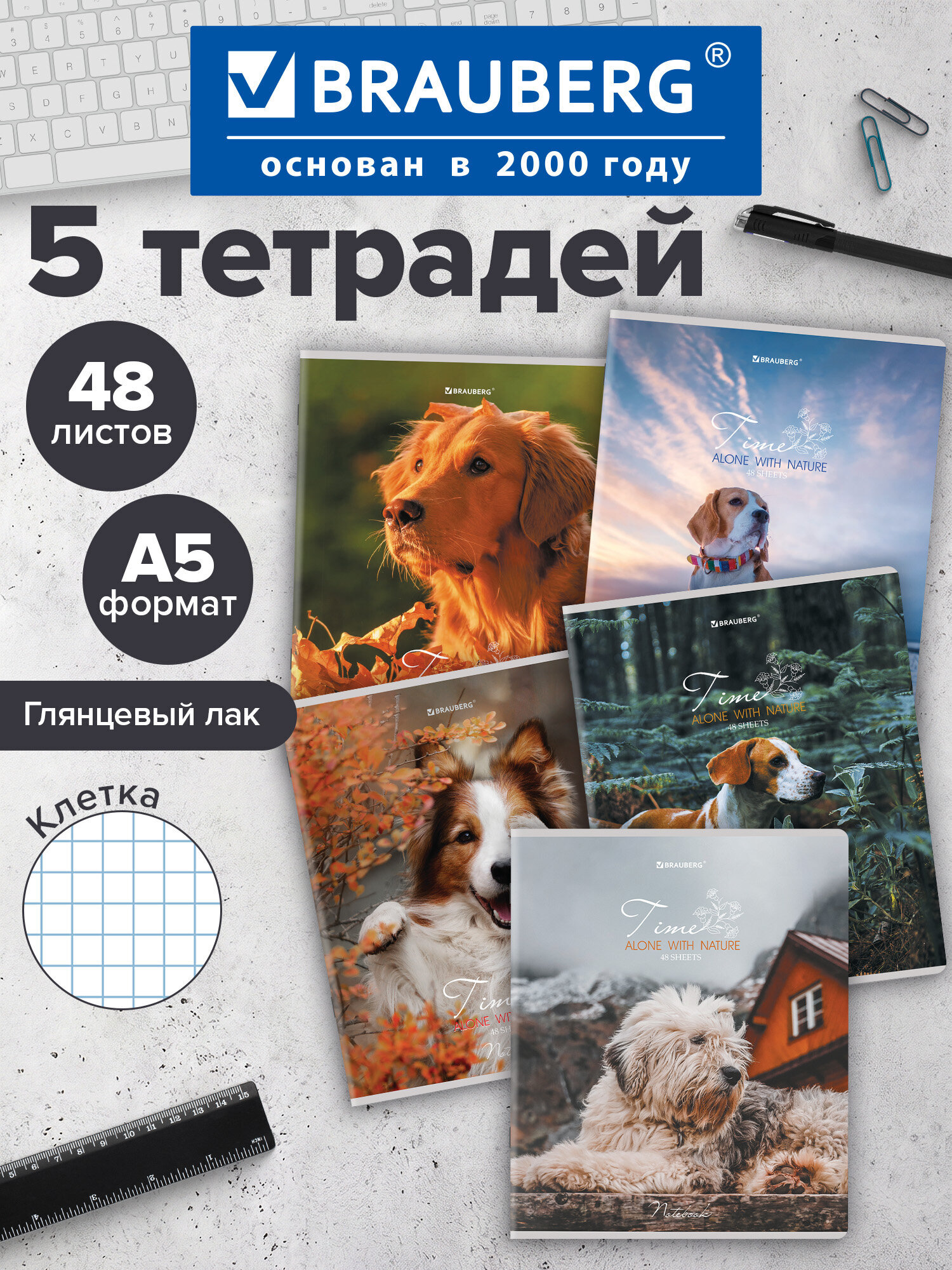 Общая тетрадь Brauberg клетка 48 лист. 5 шт. - фото 1