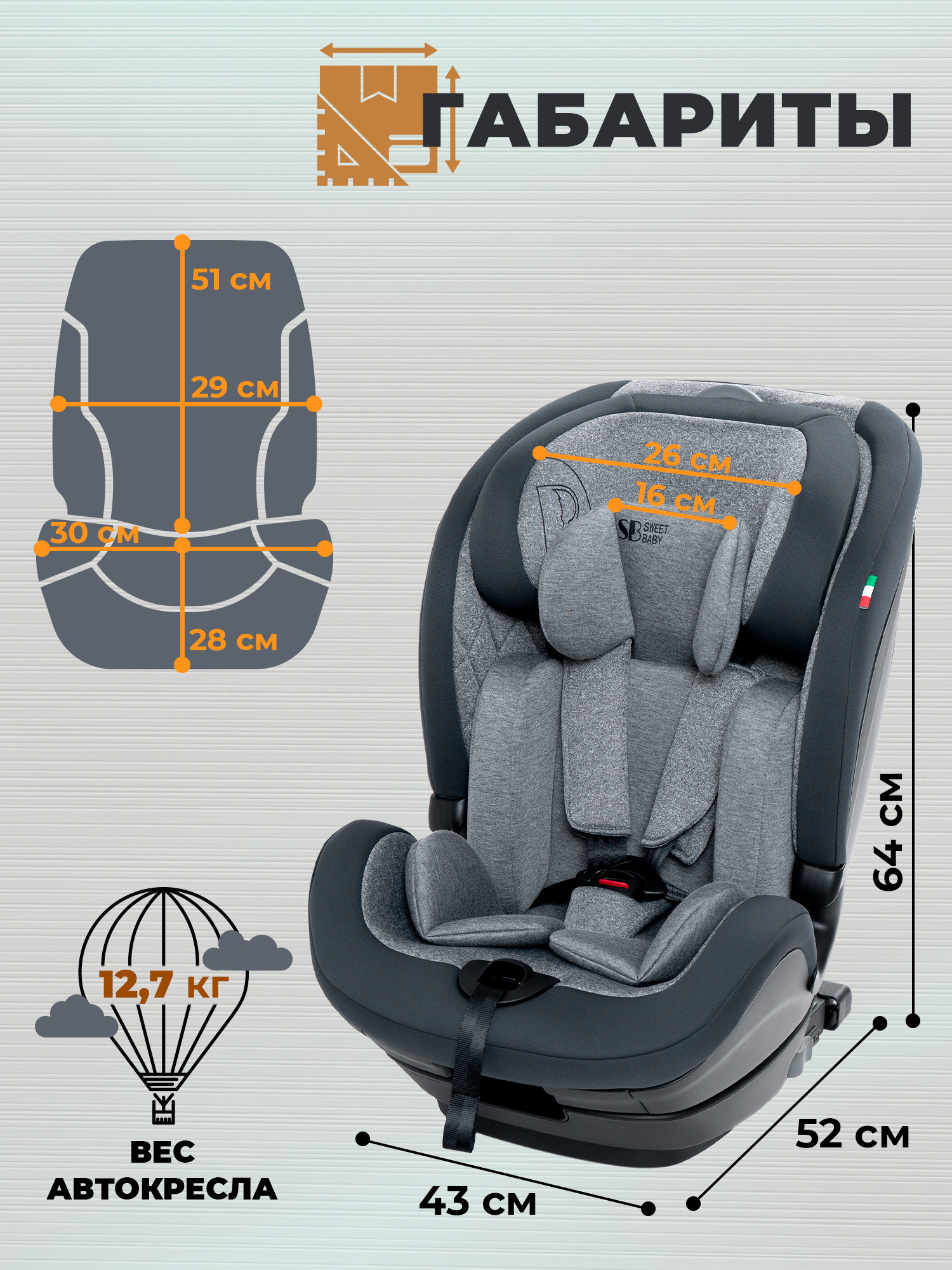Автокресло Sweet Baby Gravity BH7613519 (О9) Grey Isofix 1/2/3 (9-36 кг) серый - фото 3