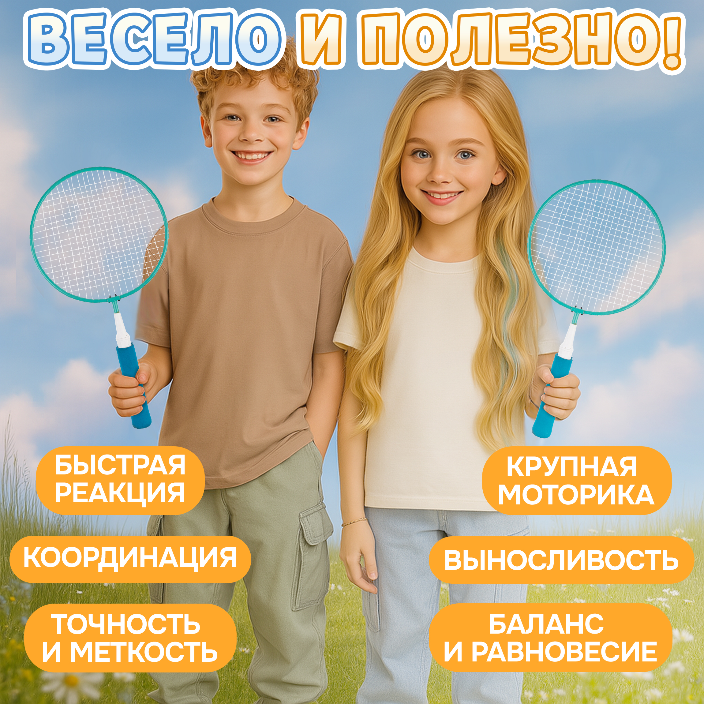 Бадминтон 1TOY ракетки для бадминтона с воланчиком в наборе взрослый детский - фото 7