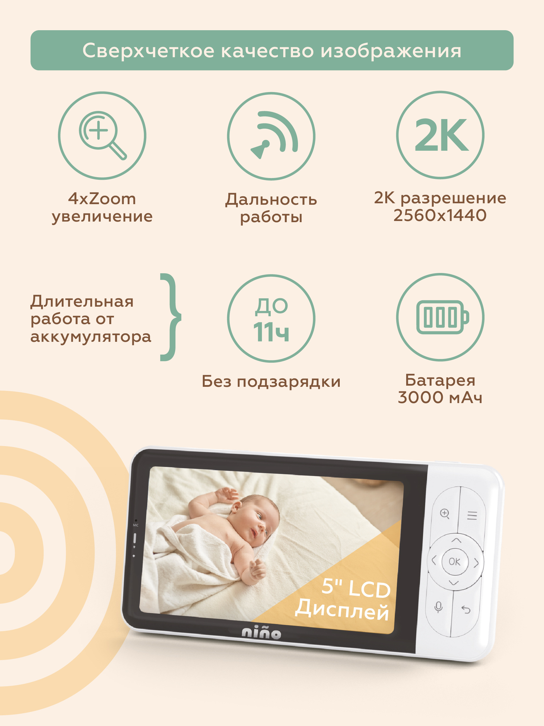 Видеоняня с монитором nino Baby 6TS - фото 9