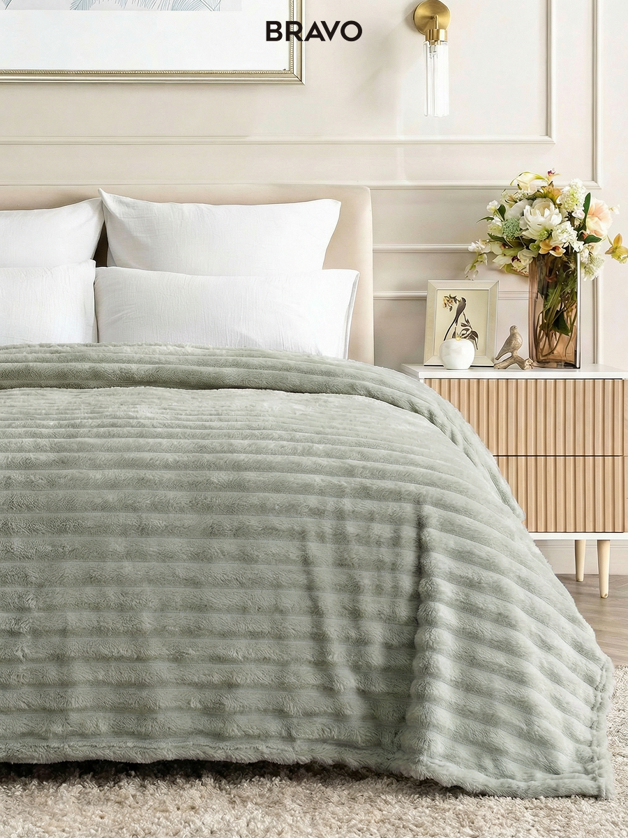 Покрывало BRAVO Волна серо-оливковый 180 x 220 см велсофт - фото 4