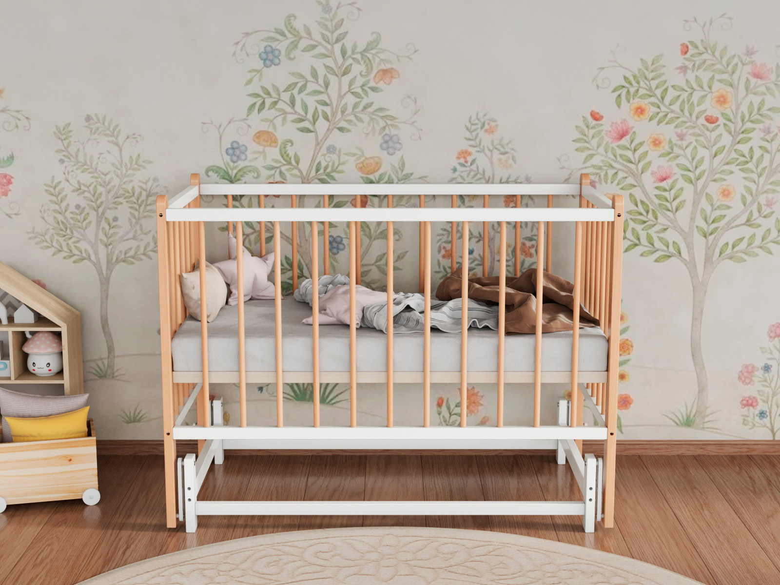 Детская кроватка Incanto Classic, поперечный маятник (белый, бук) - фото 3