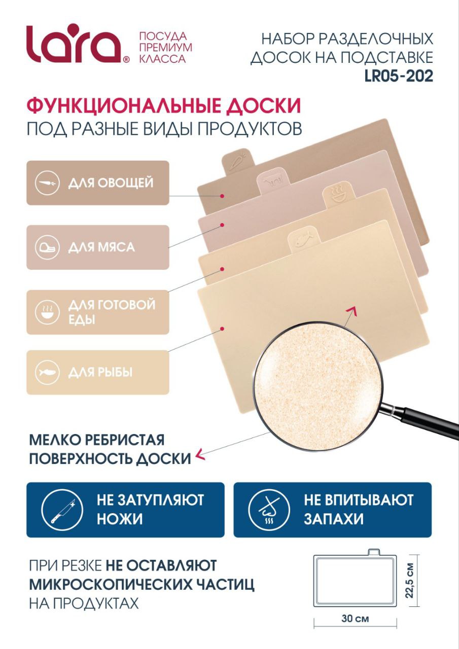 Разделочная доска 4 шт + подставка LARA LR05-202 LARA Набор разделочных досок 5 предметов - фото 2