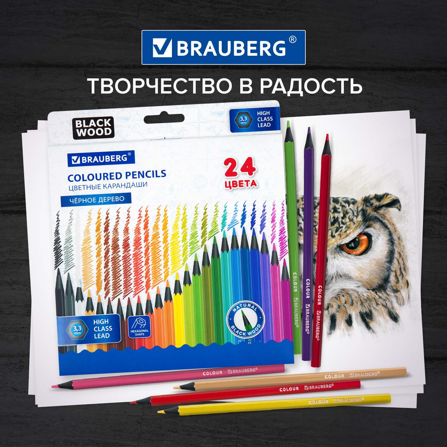 Карандаши цветные Brauberg 24 шт. - фото 2