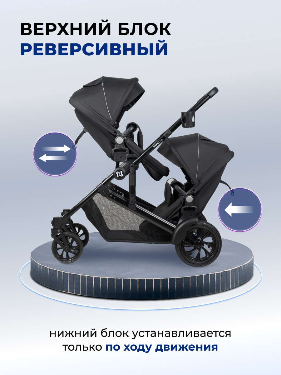 Коляска трансформер для двойни Farfello Silva Duo черный - фото 5
