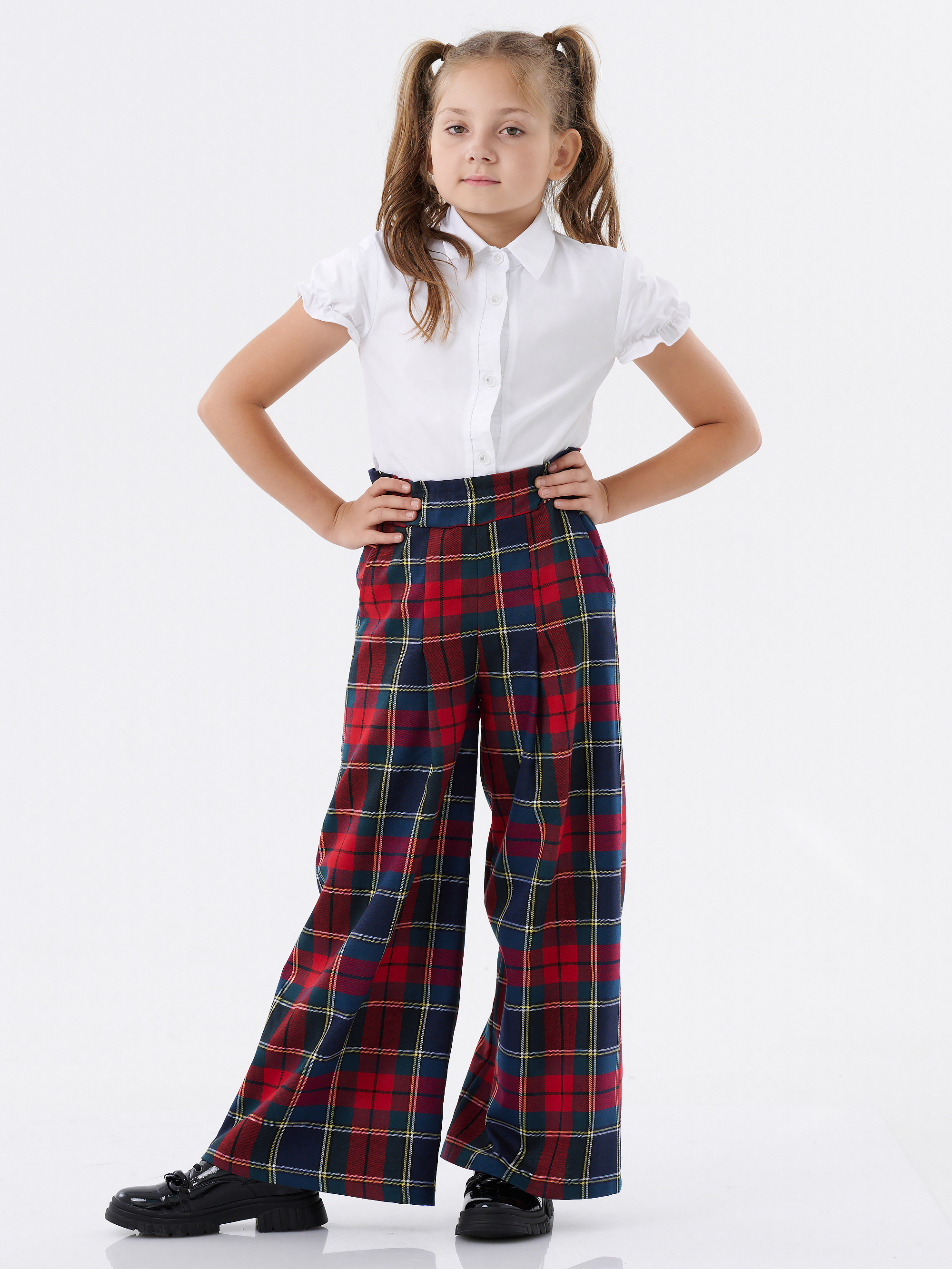 Брюки КрутышОк Т-051 зеленый, красный клетка - фото 3