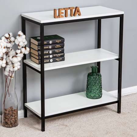 Стеллаж тумба этажерка LETTA Frame 2 секции Белое тиснение Черный металл 670*778*300