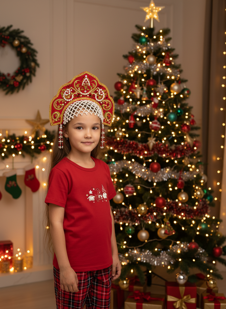 Пижама Утенок 827п красный клетка гномы - фото 3