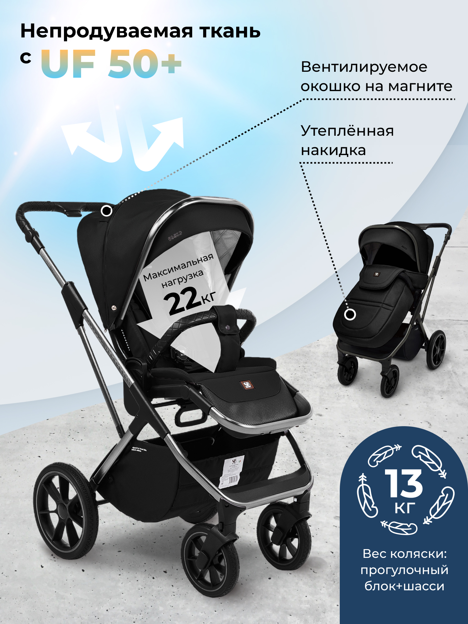 Коляска 2в1 Sweet Baby Rocco Black черный - фото 6