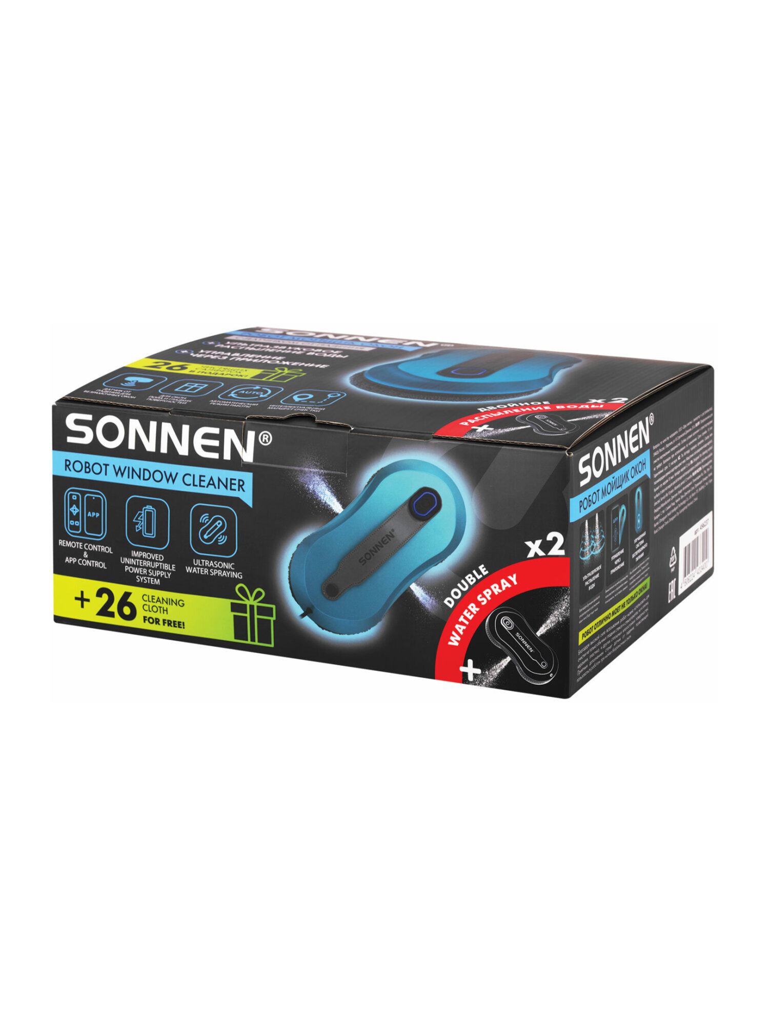 Робот мойщик окон с распылением Sonnen датчик от падения 26 салфеток приложение - фото 25
