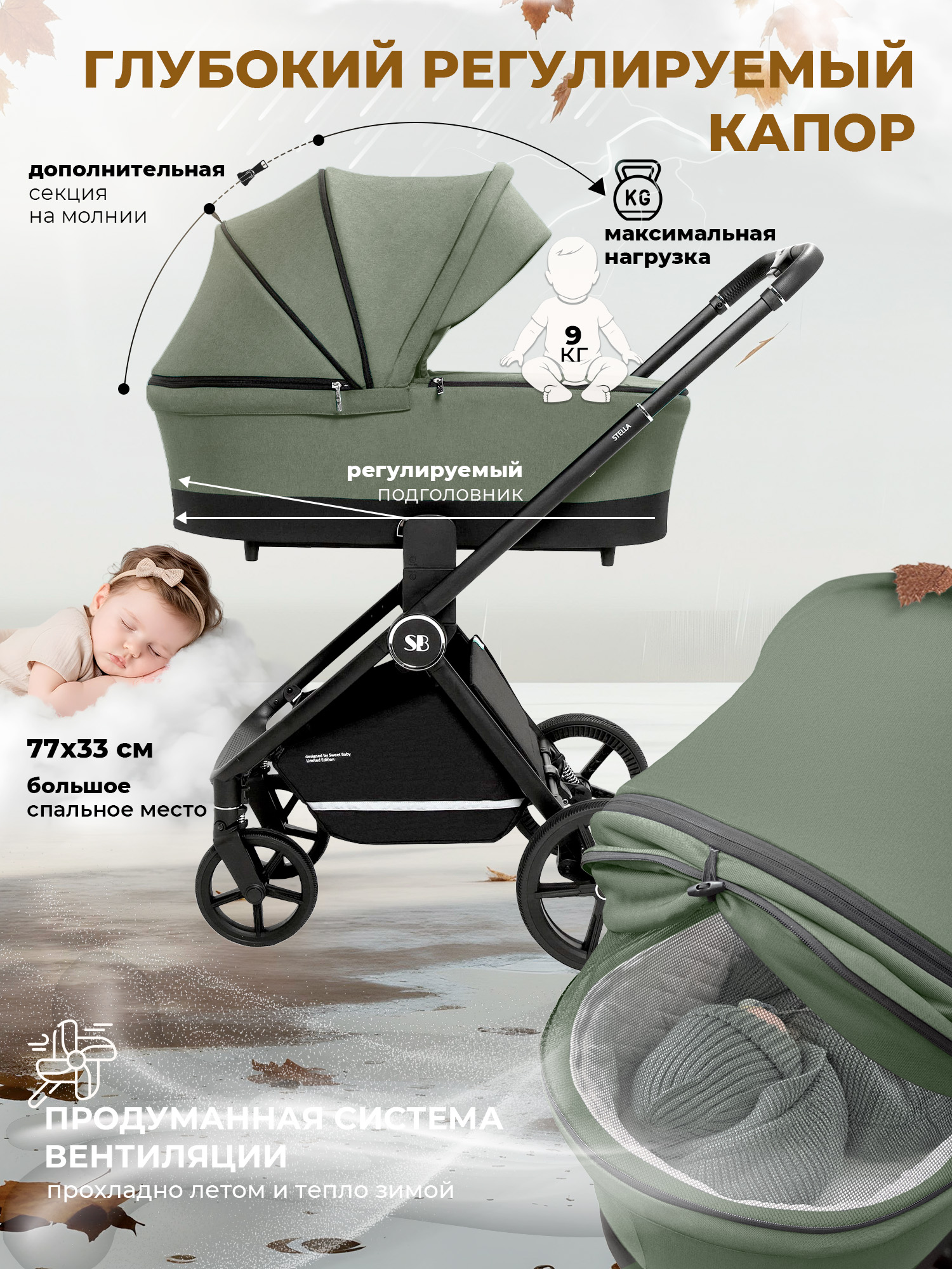 Коляска 2в1 Sweet Baby Stella Green зеленый - фото 3