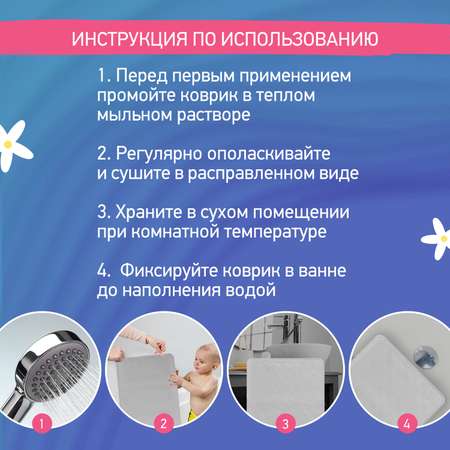 Коврик противоскользящий ROXY-KIDS резиновый детский для ванной цвет серый 34*74