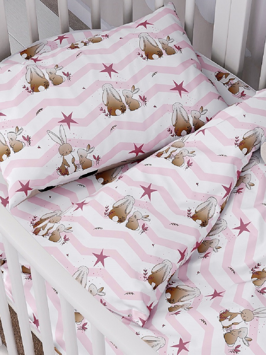 Комплект постельного белья Lemony kids Зайчики розовые детский 3 предм. - фото 1