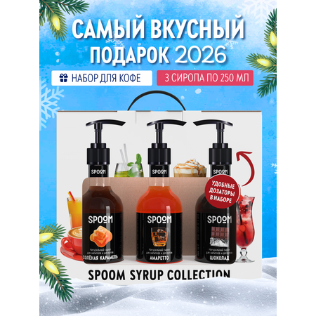 Набор сиропов SPOOM Соленая карамель Амаретто Шоколад для кофе 3 шт по 250 мл + 3 дозатора