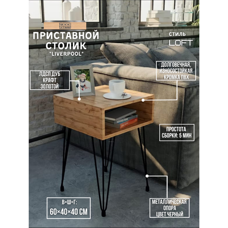Тумба WoodSteel в стиле лофт Liverpool 40x40х60 см с полкой для хранения чёрный