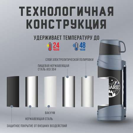 Термос TAIGARU для чая и кофе 2 л широкое горло 2 кружки походный набор