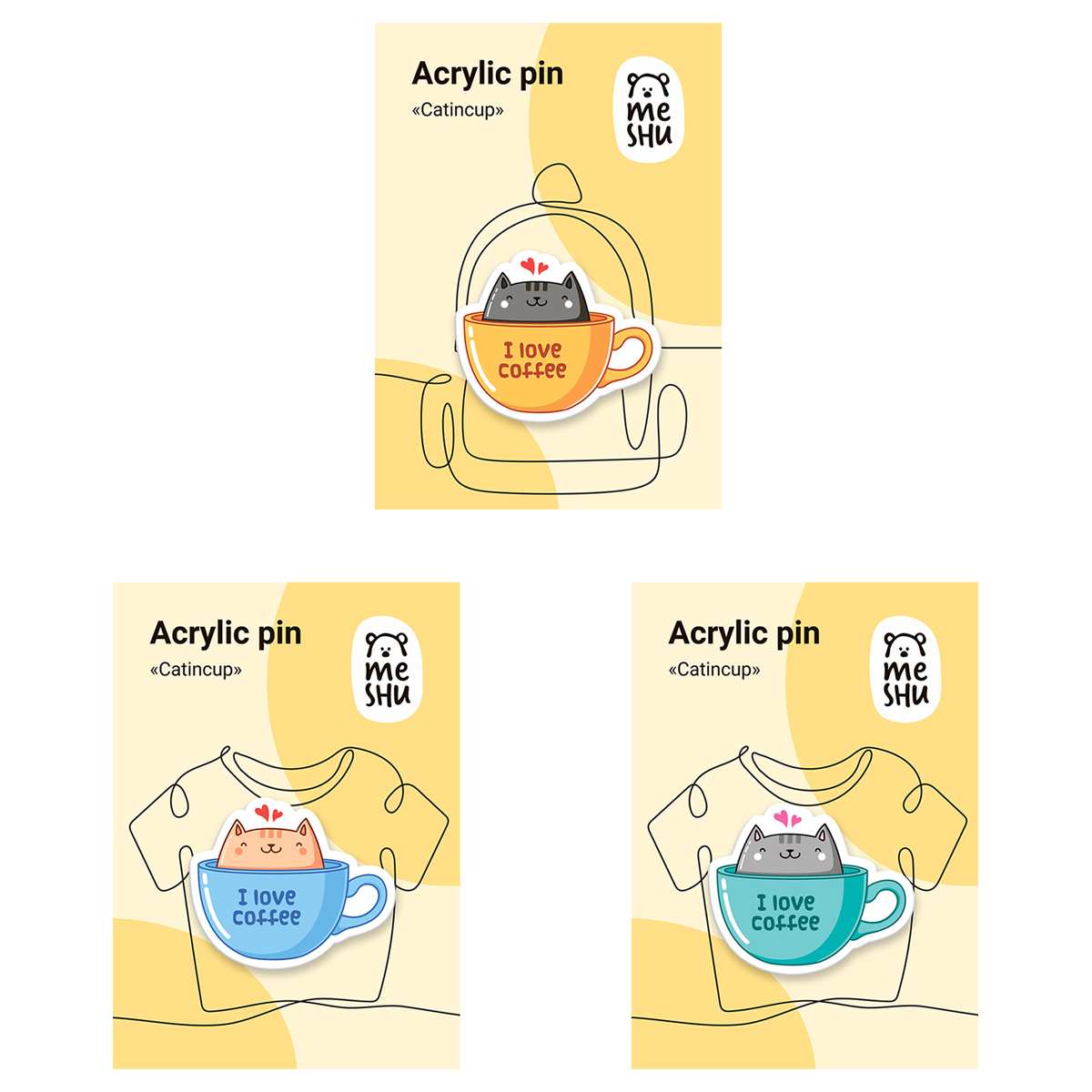 Значок Meshu Catsincups 3 шт. - фото 1