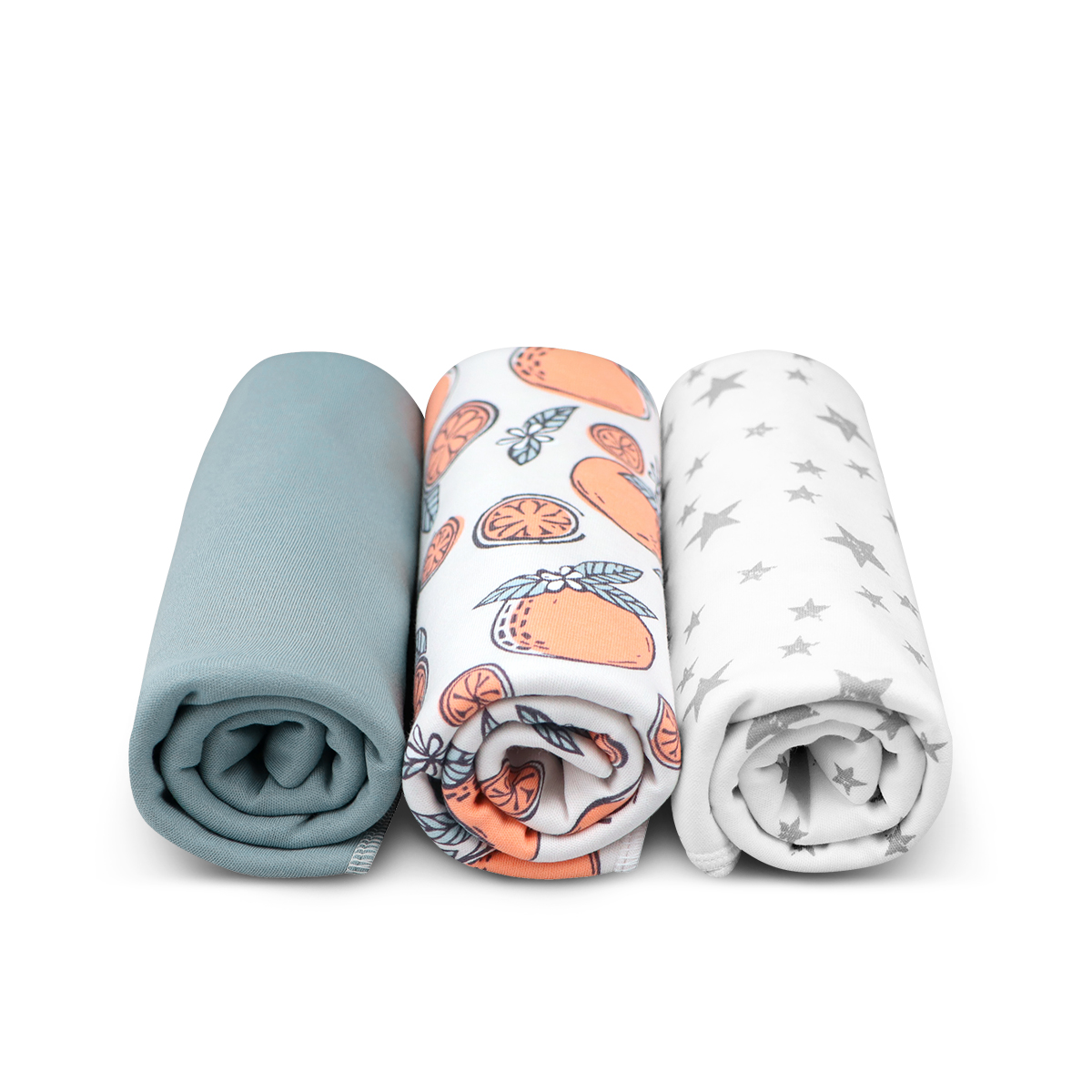 Пелёнка Mjolk Baby Blue Мандарины Звёзды трикотаж 80х80 см 3 шт. - фото 2