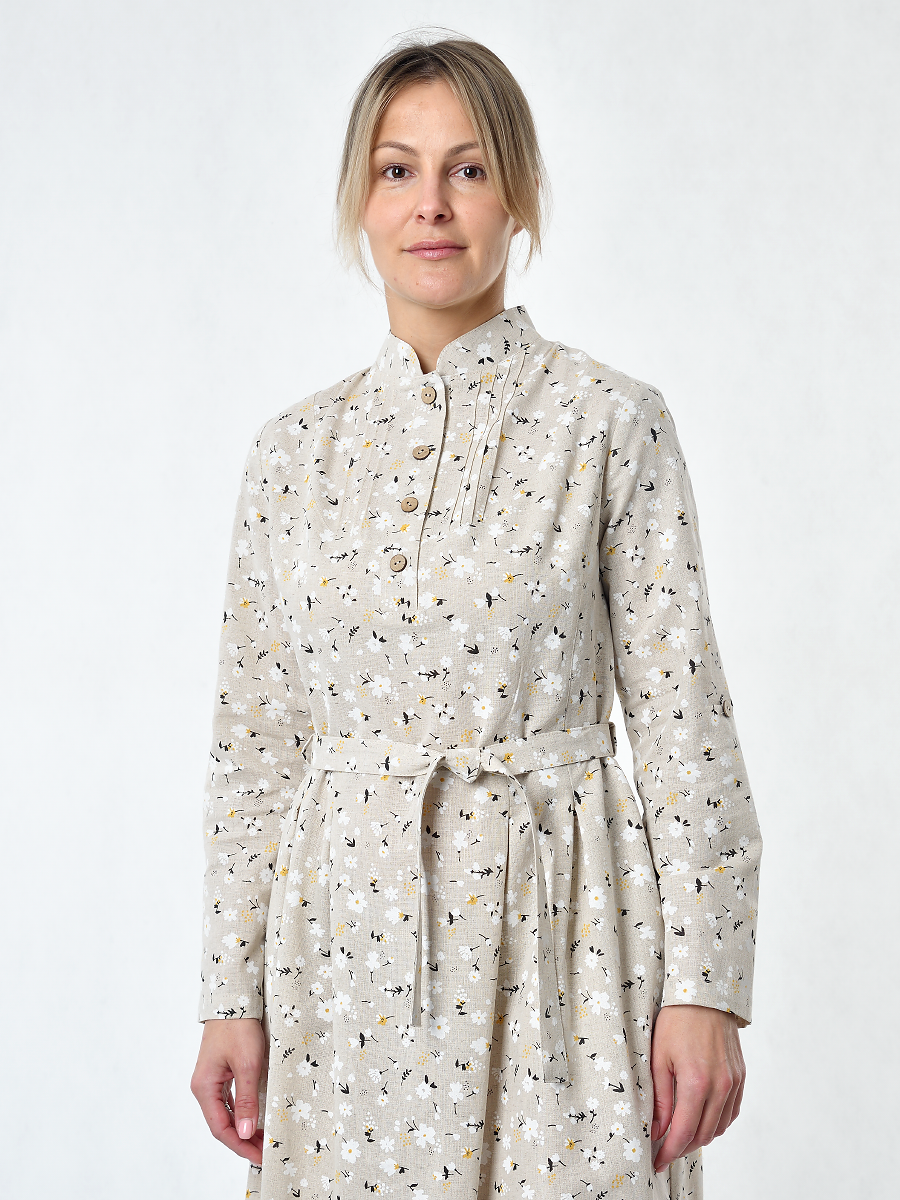 Платье Льняная Горница пл025-02/светло-серый-белый - фото 5