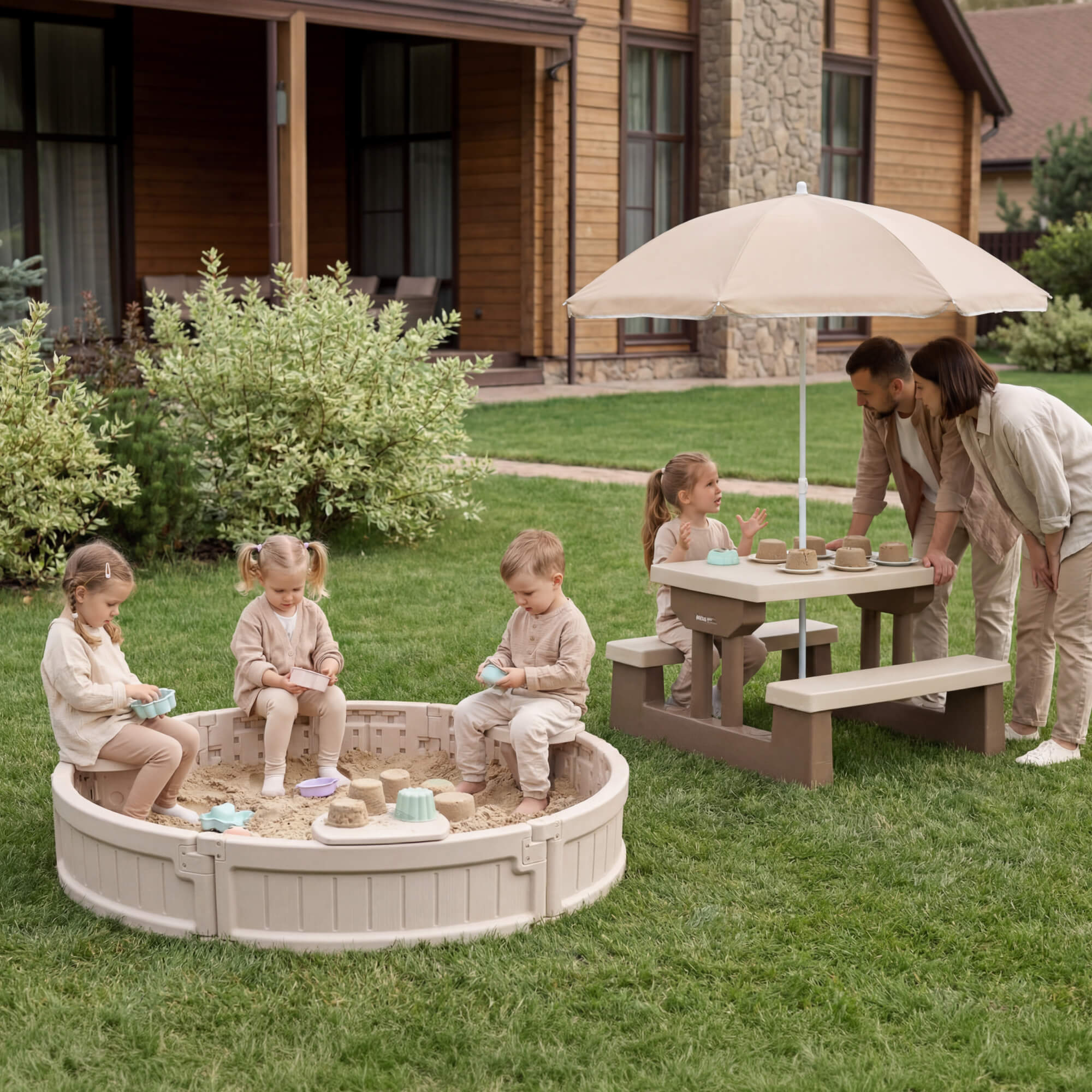 Песочница детская круглая UNIX Kids 120 см пластиковая 3 сиденья + тент - фото 17