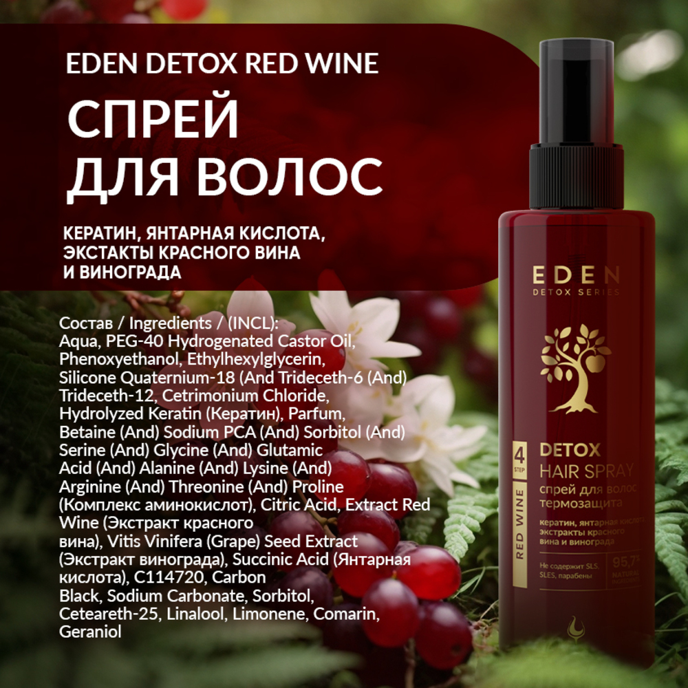 Спрей для волос EDEN DETOX Red Wine Термозащита 200мл - фото 4