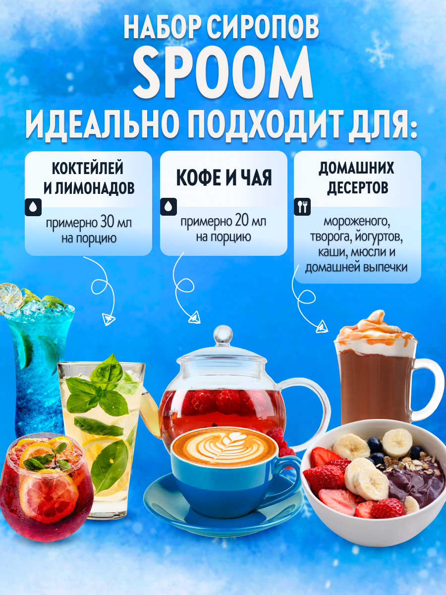 Набор сиропов SPOOM Ананас Гренадин Юдзу для коктейлей чая и кофе 3шт 250мл + 3 дозатора - фото 2