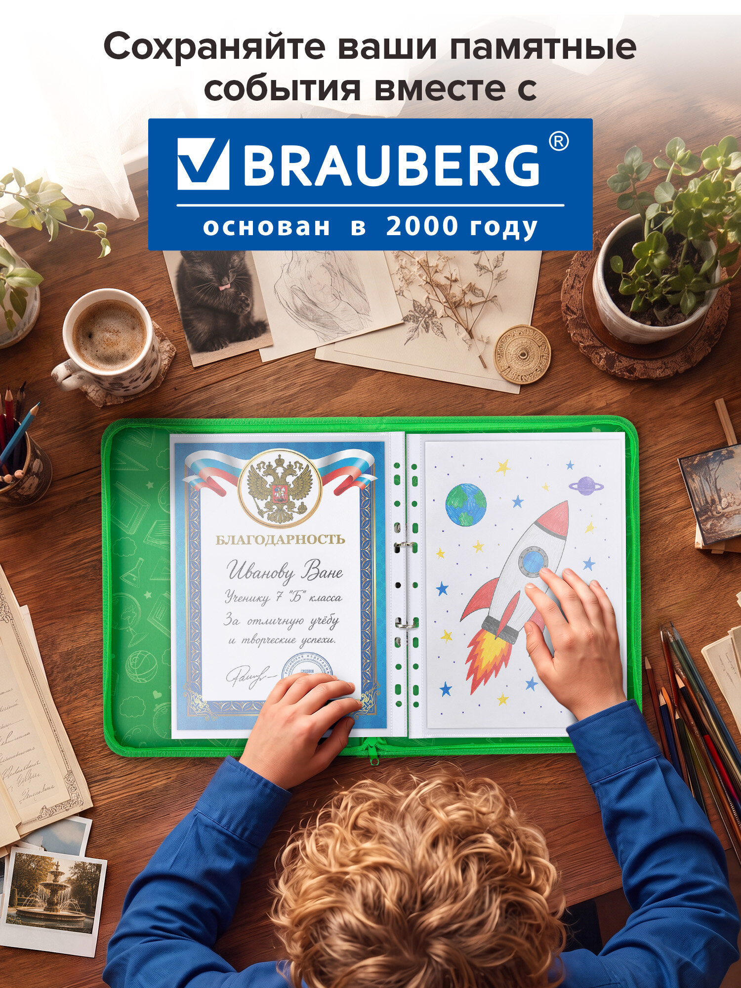 Портфолио школьника Brauberg папка А4 на молнии 8 вкладышей - фото 7