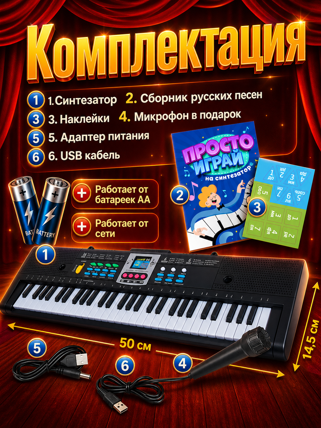Игрушка музыкальная BelliniToys 61 клавиша Детское развивающее пианино, синтезатор - фото 4